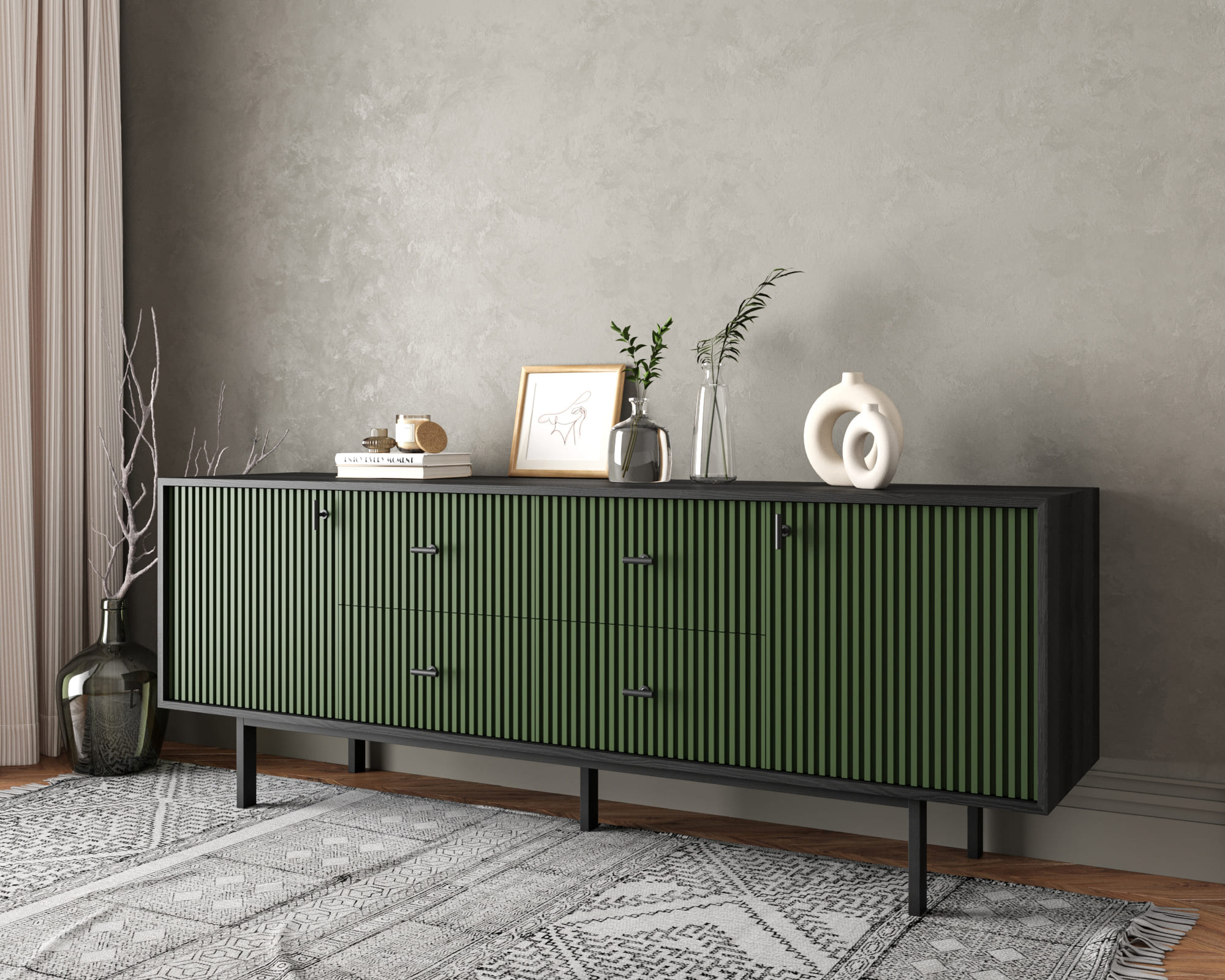 заказать Комод две дверки и четыре ящика "Emerson" арт EM19/green/L