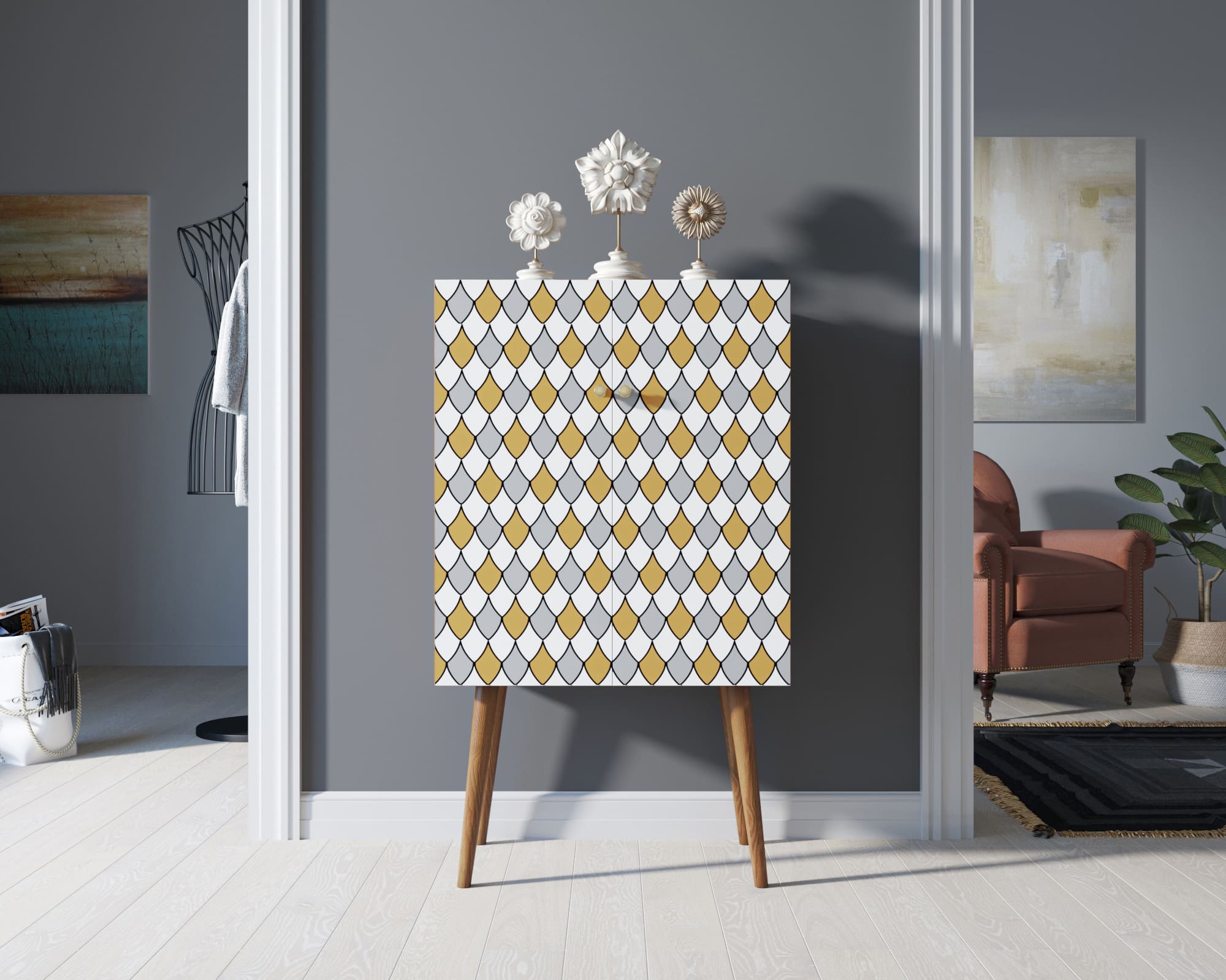 Комод на высоких ножках "Berber" 22 принт арт BB09/Print_22 в интерьере