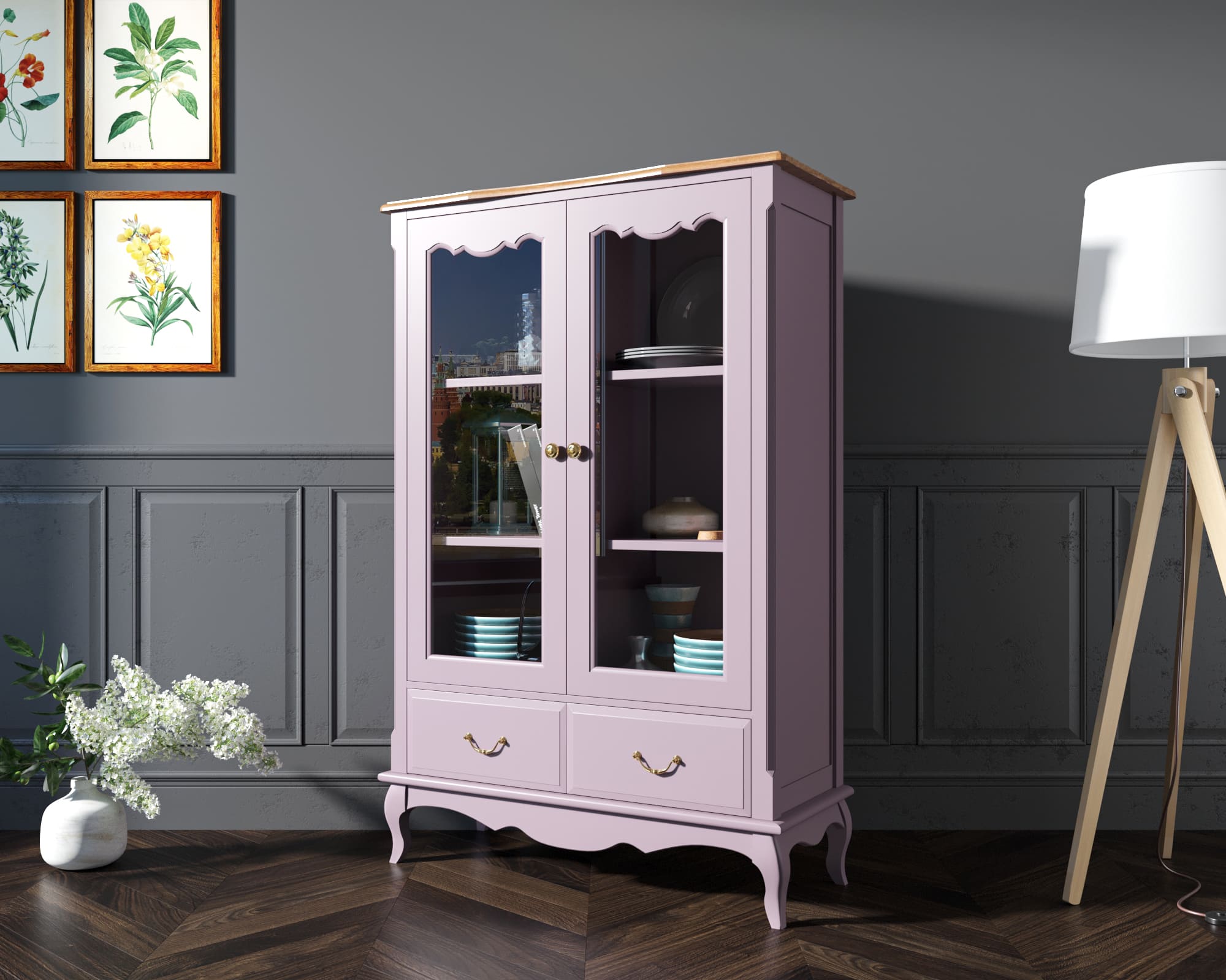 фото Шкаф "Leontina Lavanda" для посуды низкий с ящиками арт ST9355/2L в Москве фото Шкаф "Leontina Lavanda" для посуды низкий с ящиками арт ST9355/2L