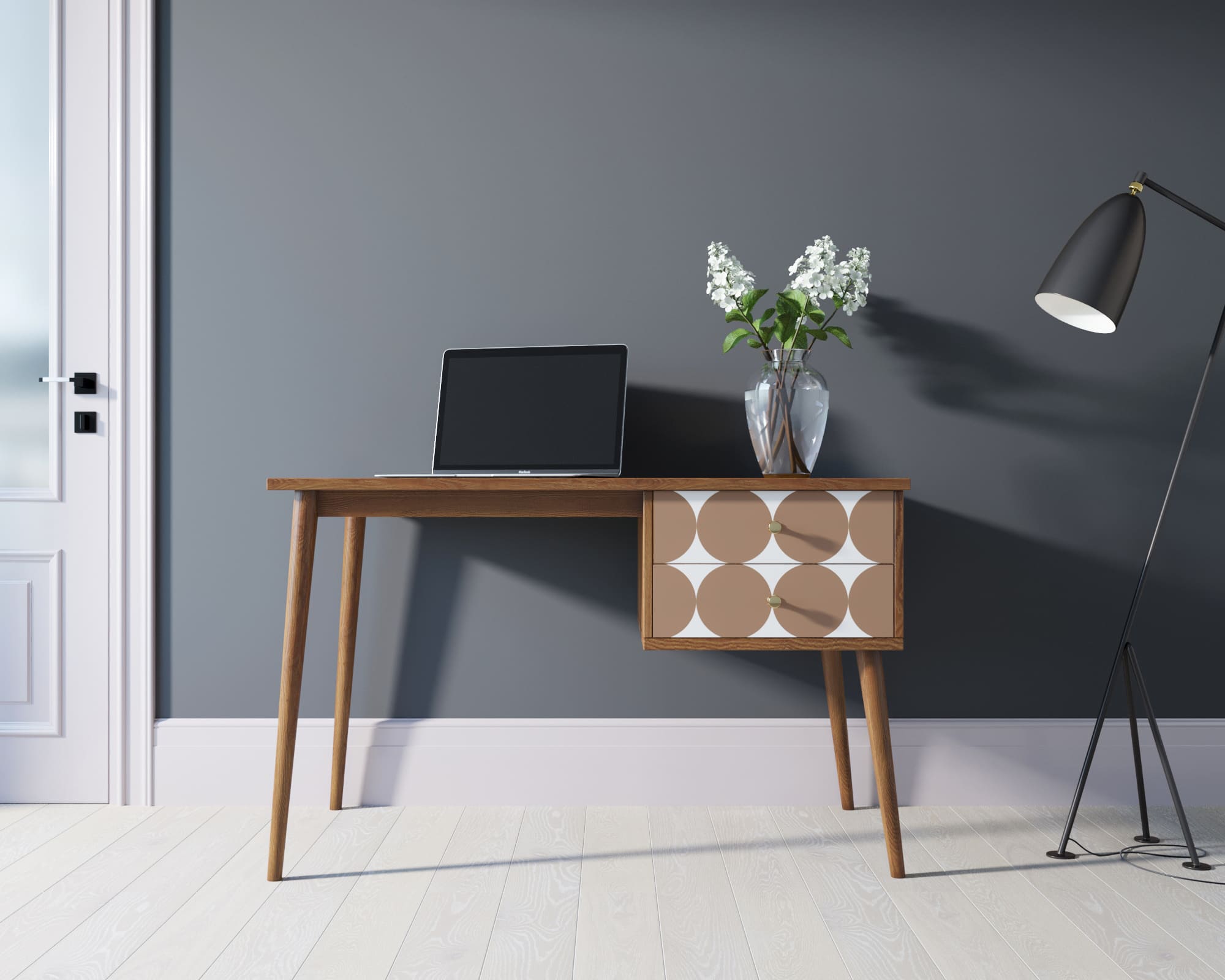 фото Стол рабочий "Berber" принт 17 с одной тумбой арт BB20/Print_17