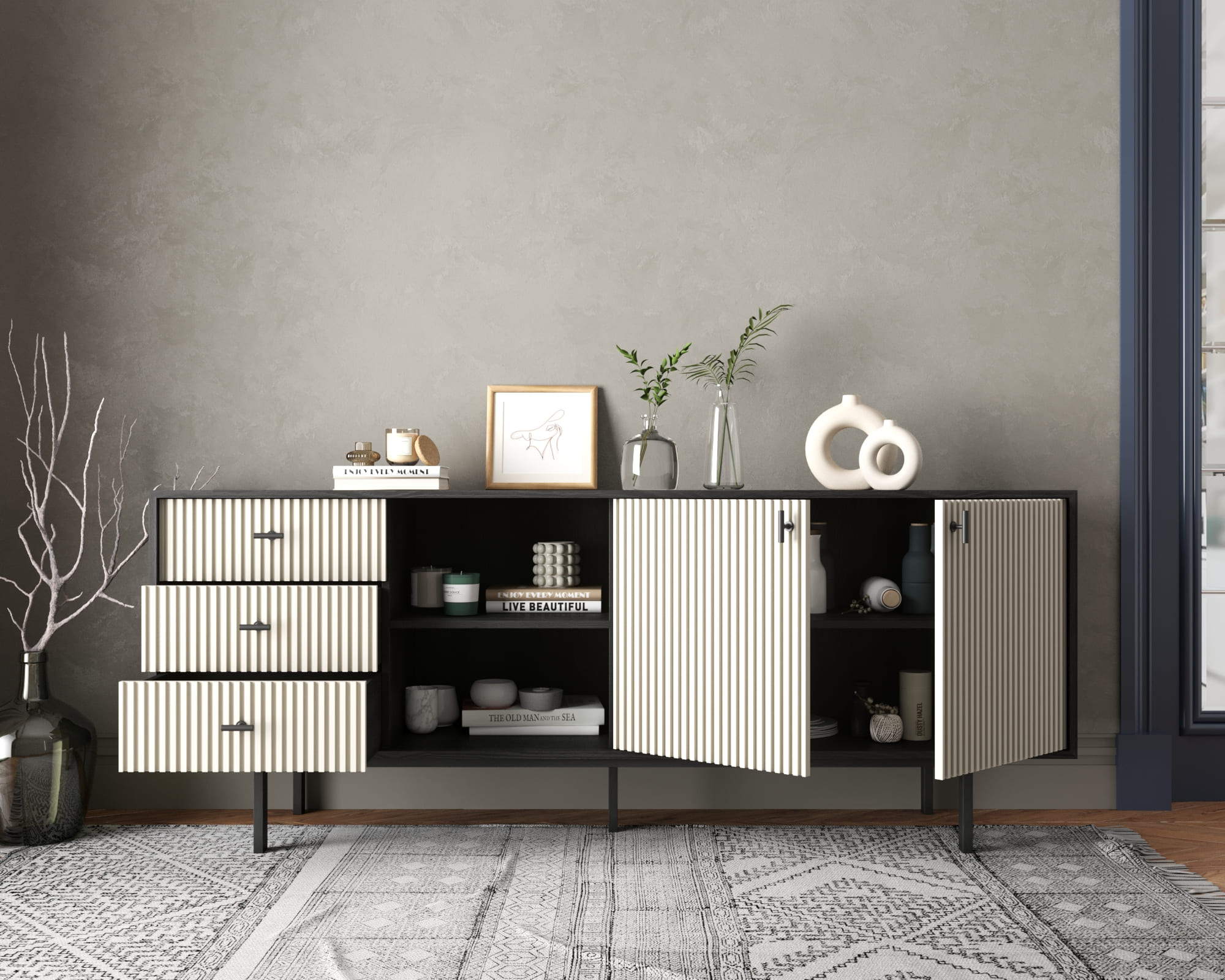 купить Комод с дверками и нишей "Emerson" арт EM15/milky/L