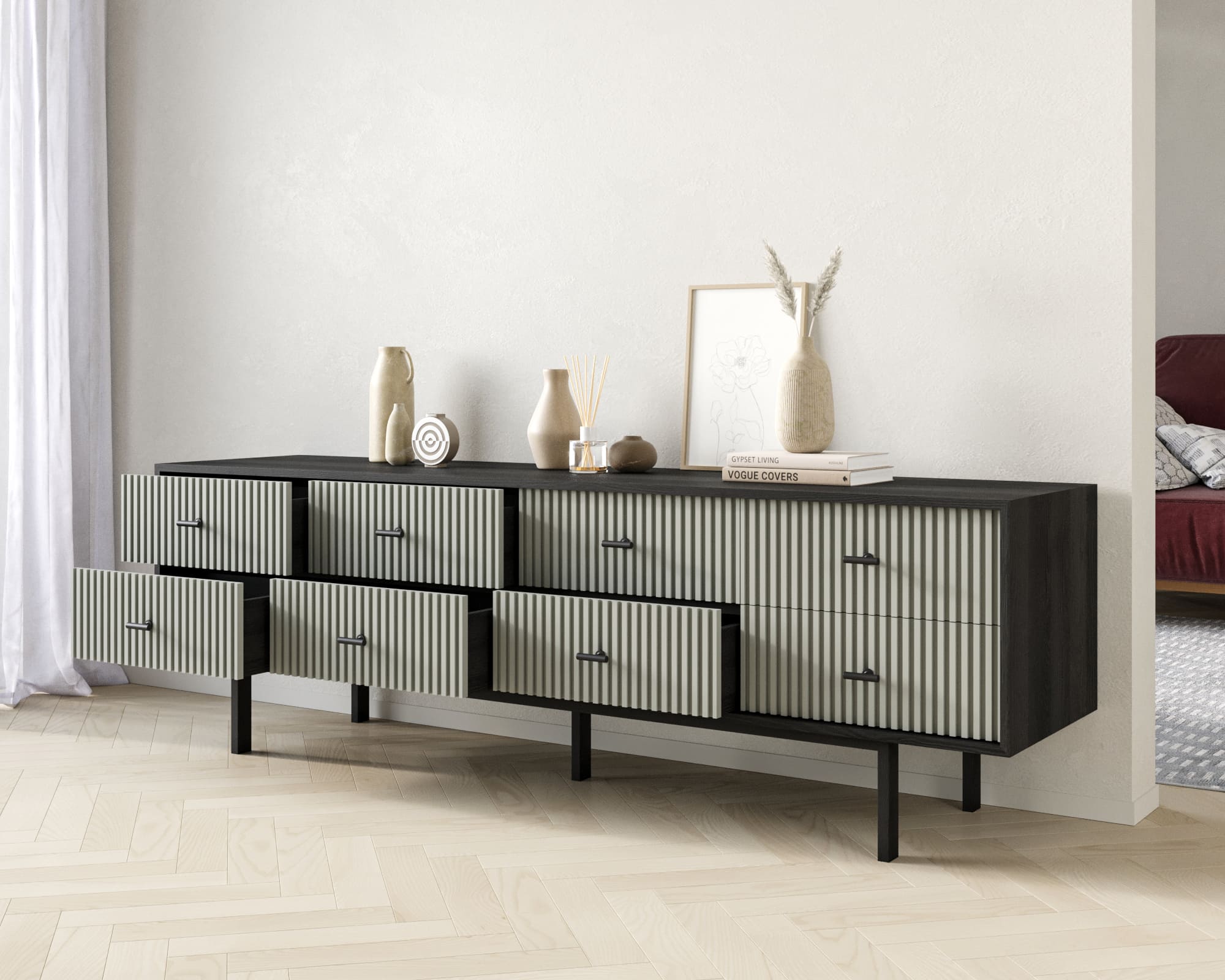 купить Комод с восемью ящиками "Emerson" арт EM03/gray/L