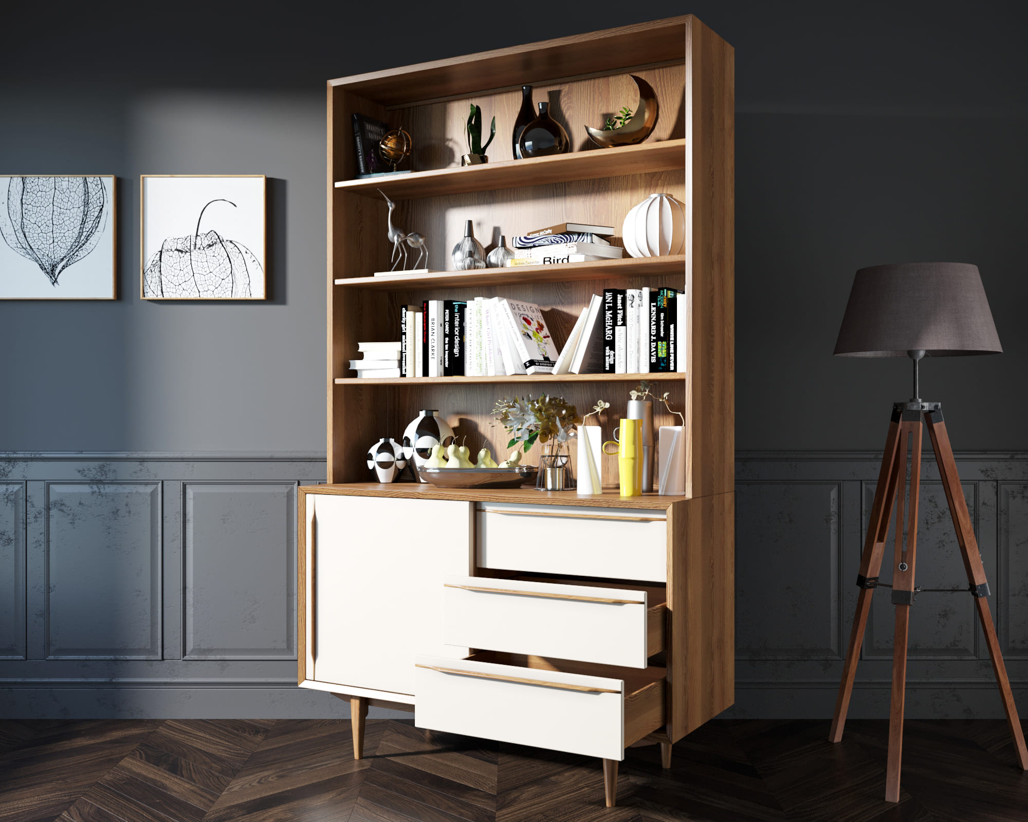 купить Стеллаж "Bruni White" с дверками арт BR-01WH