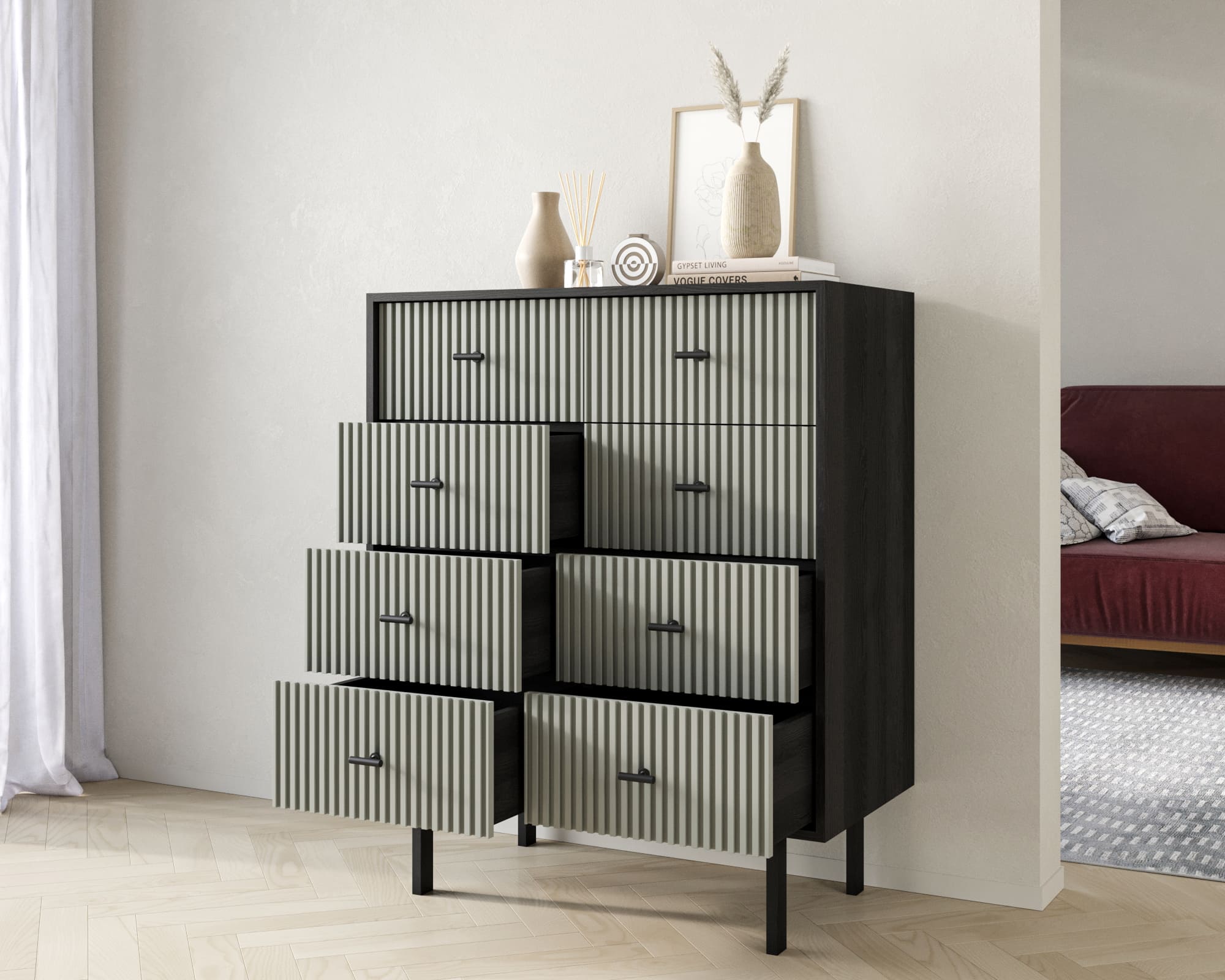 купить Комод на восемь ящиков "Emerson" арт EM20/gray/L