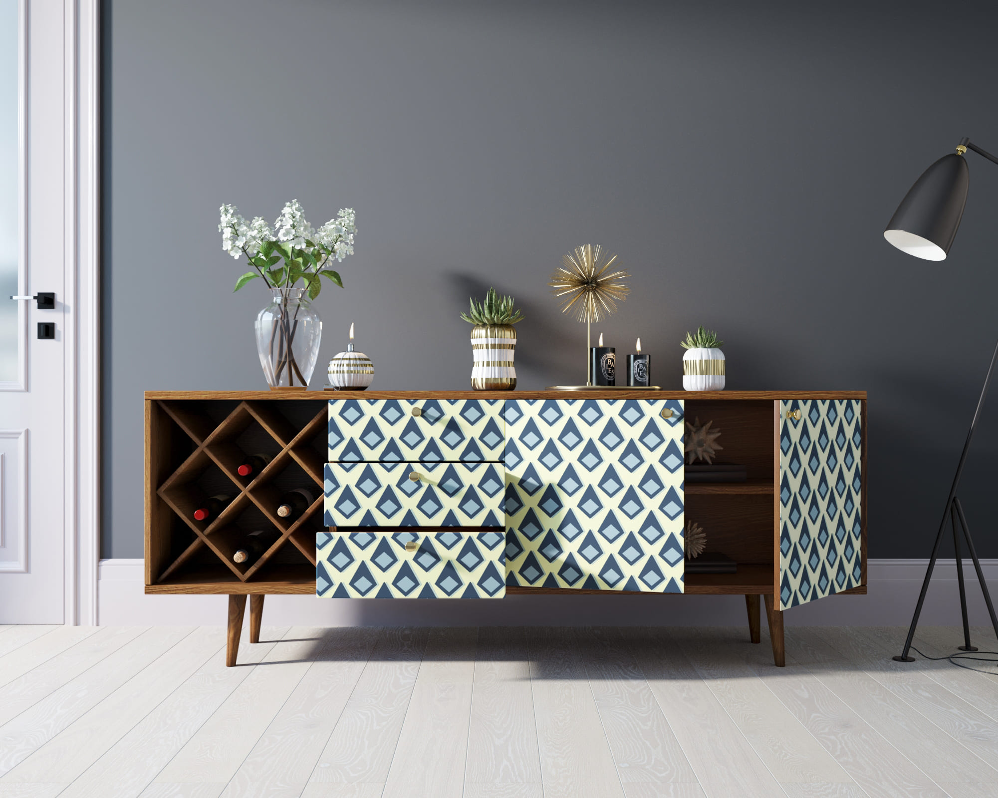 Комод "Berber" удлиненный с бутылочницей 13 принт арт BB15/Print_13 в интернет-магазине