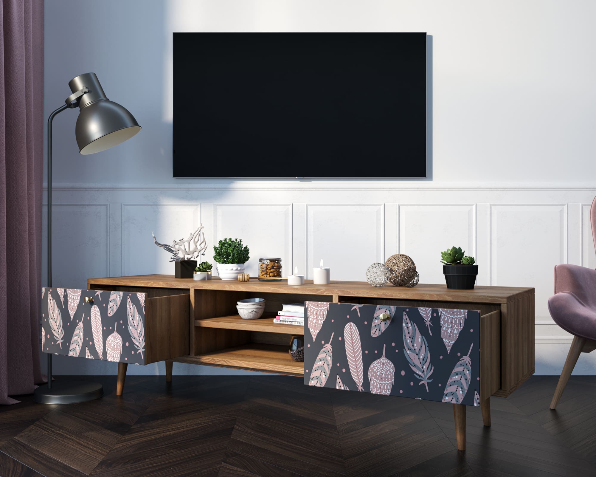 купить Комод "Berber" с нишей низкий под TV принт 40 арт BB49/Print_40