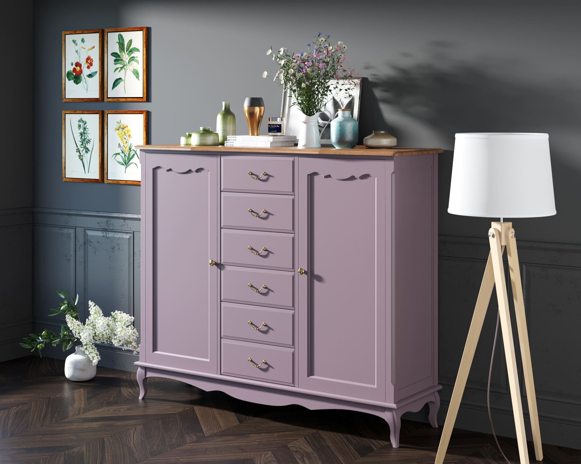заказать Комод Leontina Lavanda с шестью ящиками и дверками арт ST9350L