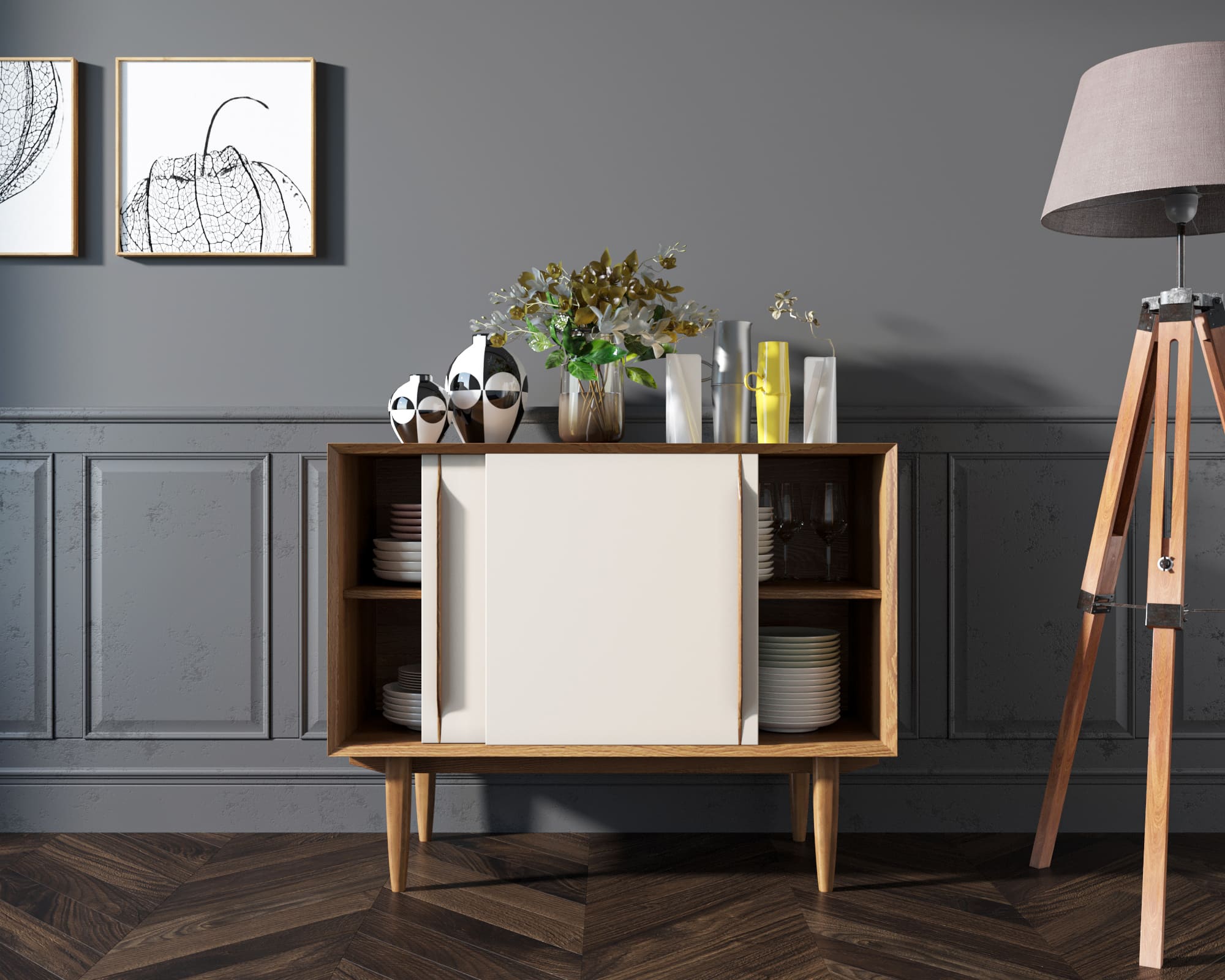 купить Комод в Скандинавском стиле "Bruni white" две дверки арт BR25WH