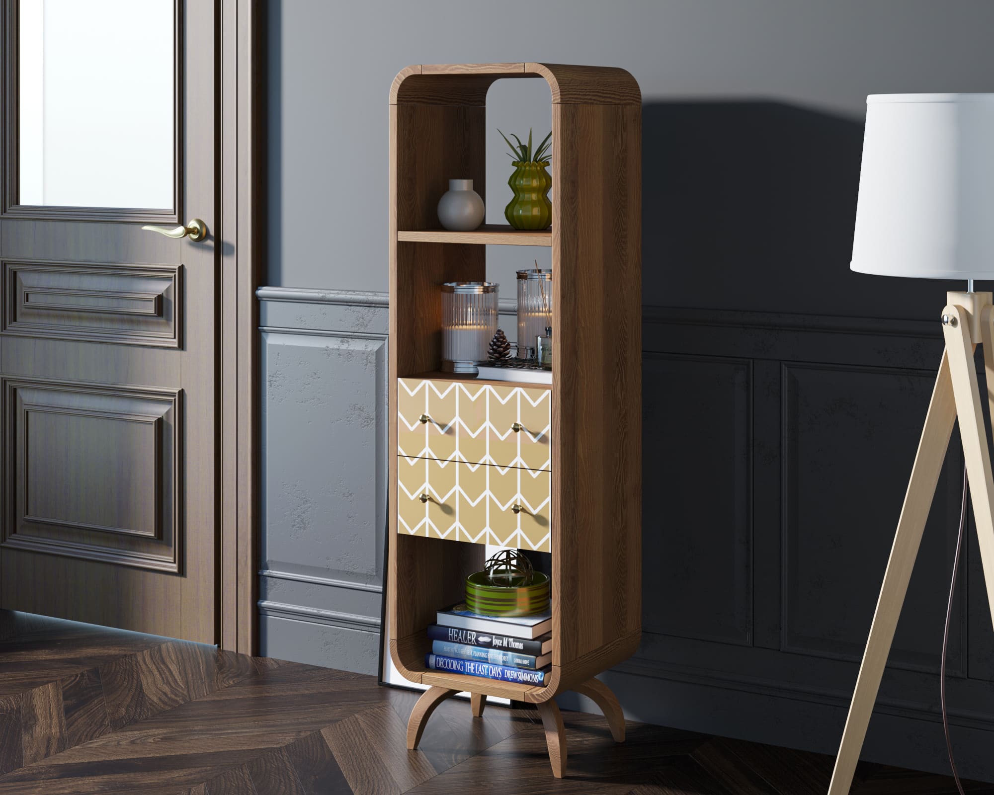 заказать Стеллаж "Ellipse print" узкий с ящиками принт 1 арт EL17/print_01