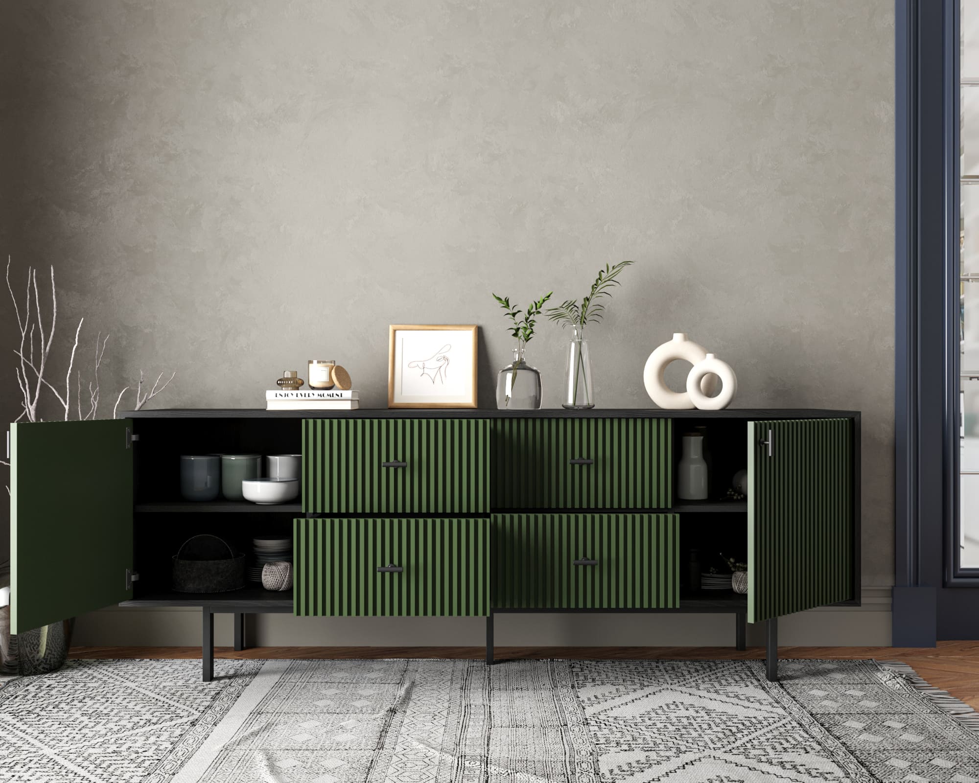 купить Комод две дверки и четыре ящика "Emerson" арт EM19/green/L