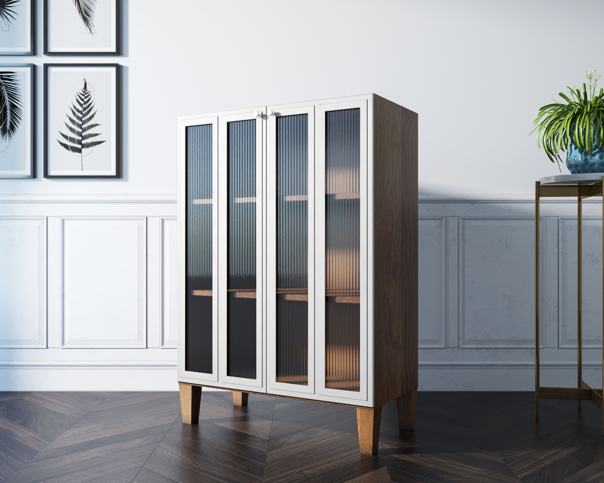 купить Шкаф-буфет "Andersen" малый с рифлеными стеклами арт AN18/1WH