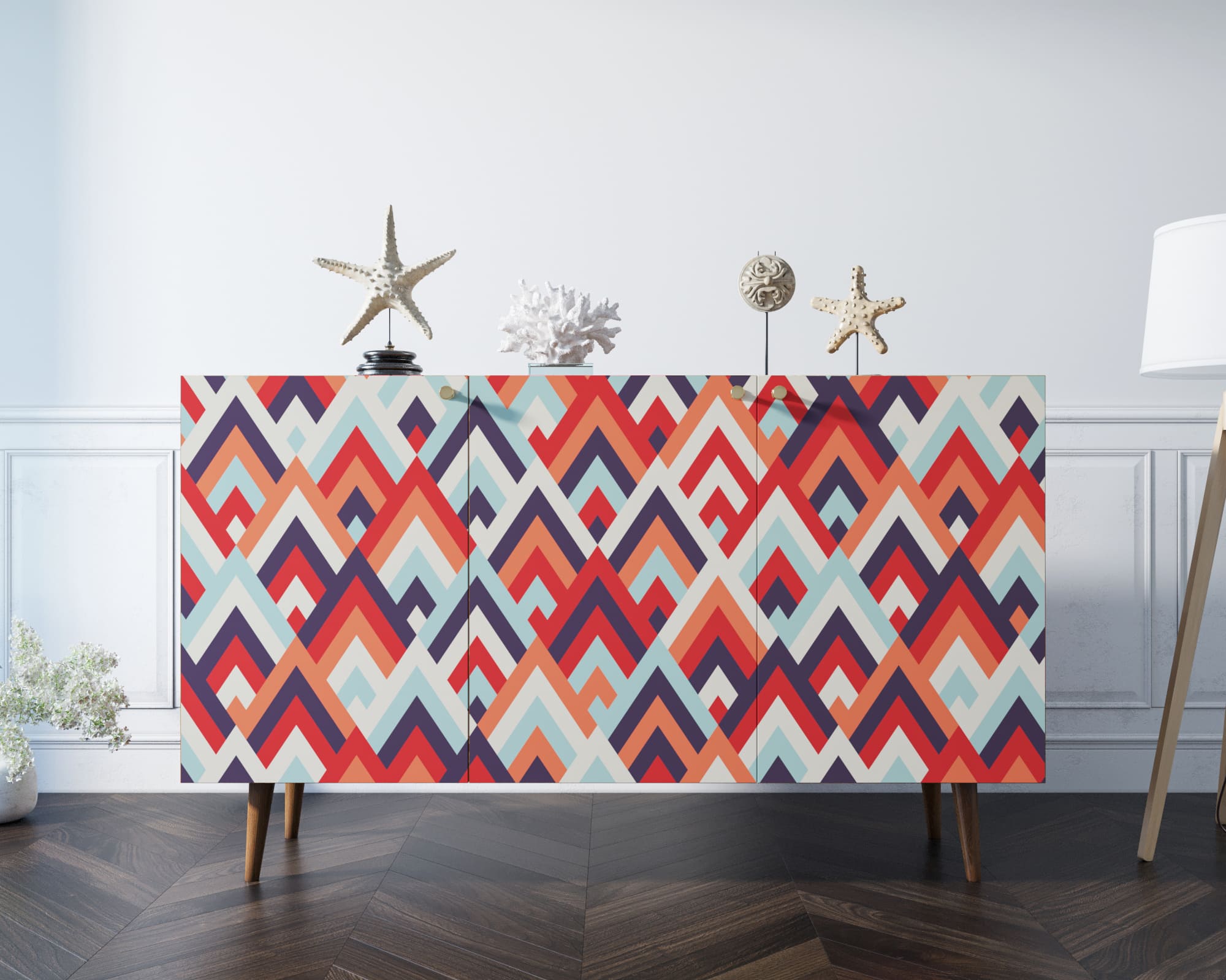 Комод "Berber" три дверки 2 принт арт BB01/Print_02 в интерьере