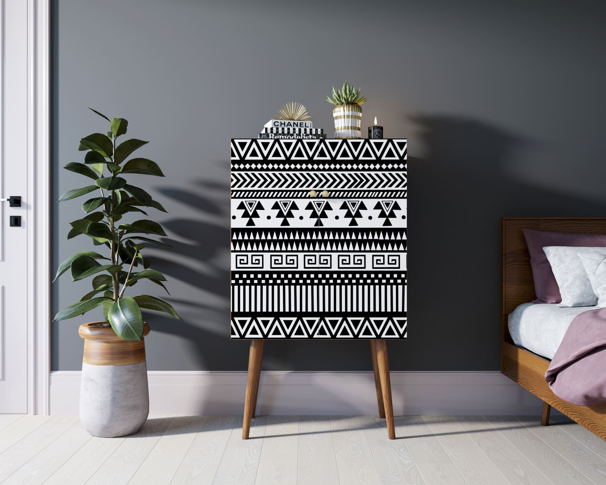 Комод на высоких ножках "Berber" 19 принт арт BB09/Print_19 в интерьере