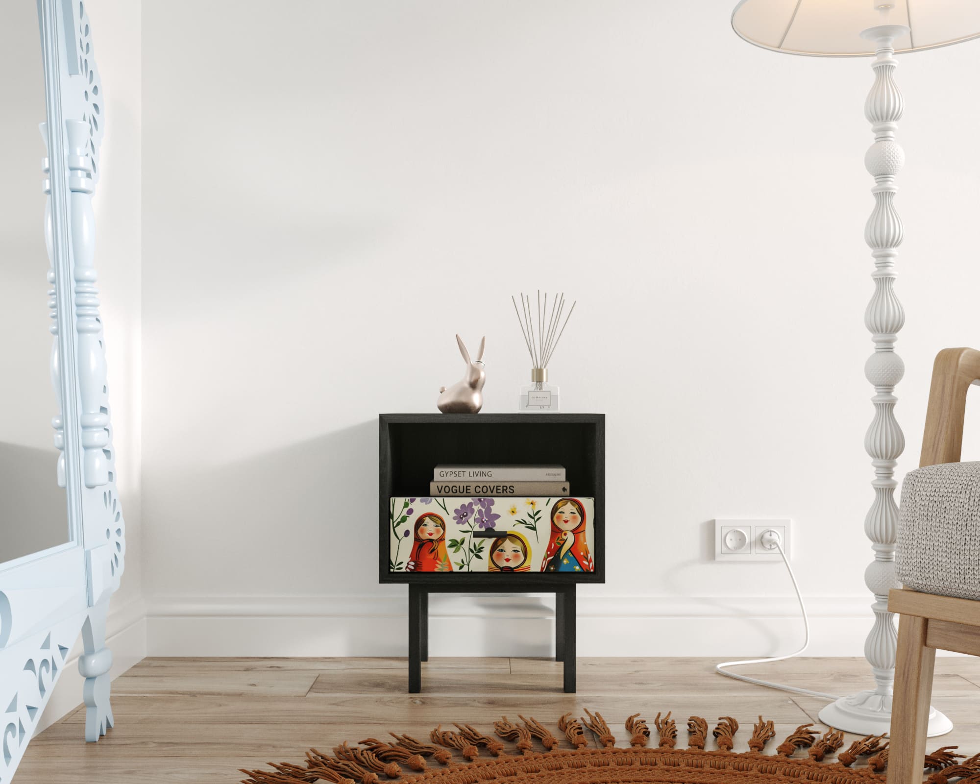 Тумбочка с нижним ящиком "Emerson" Матрешки арт EM17/Art04 в интернет-магазине