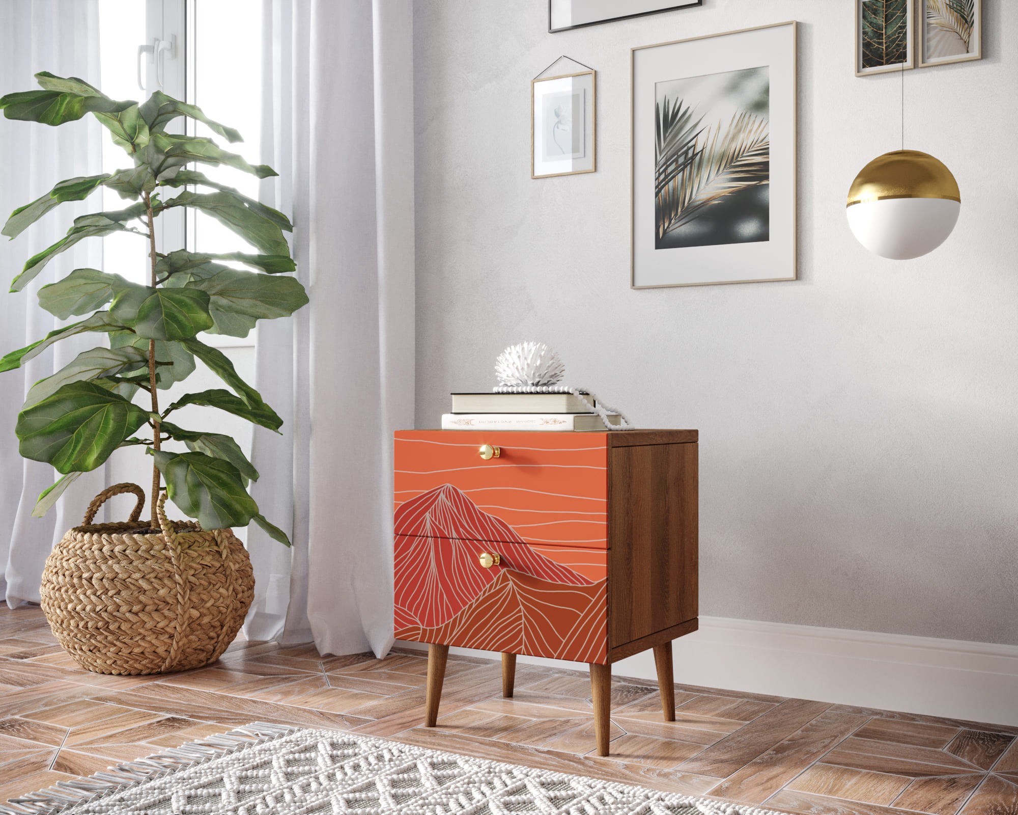 заказать Тумбочка "Berber" с двумя ящиками 49 принт арт BB03/Print_49, разноцветная