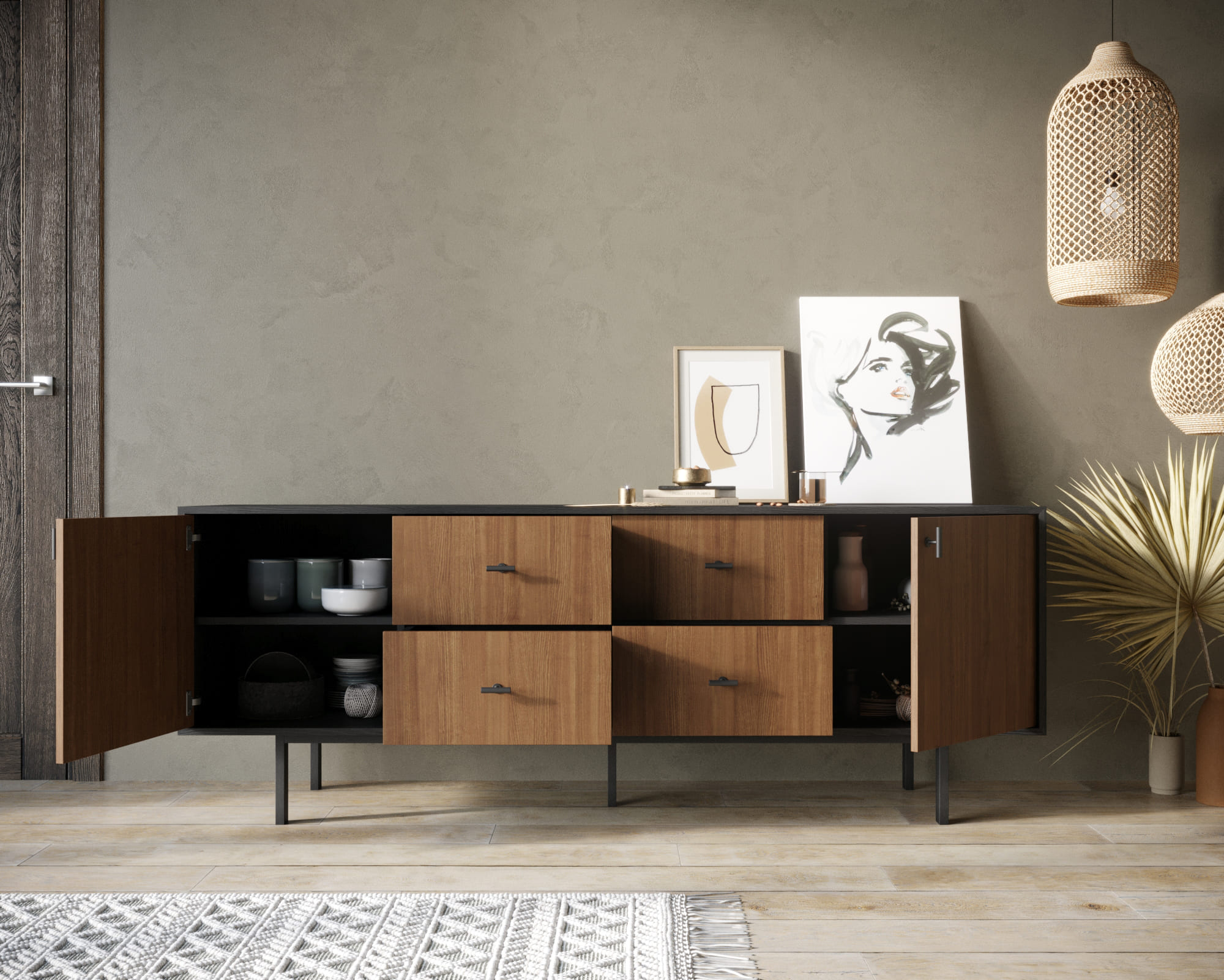 купить Комод две дверки и четыре ящика "Emerson" арт EM19 в Москве купить Комод две дверки и четыре ящика "Emerson" арт EM19