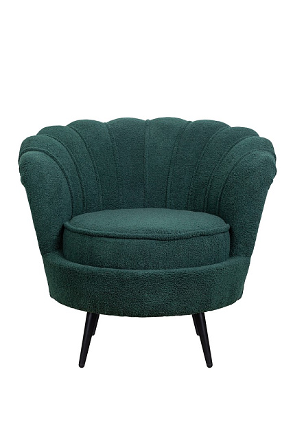 Низкое кресло ракушка Pearl зеленый Boucle на черных ножках