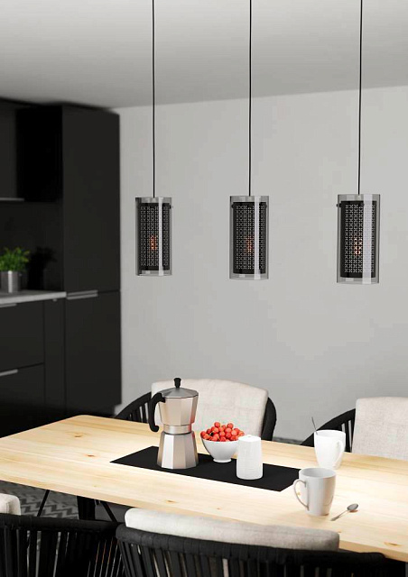 Подвес PINTO TEXTIL 1, 3x10W(E27-LED), сталь, черный/стекло, текстиль, прозрачный, черный в Москве Подвес PINTO TEXTIL 1, 3x10W(E27-LED), сталь, черный/стекло, текстиль, прозрачный, черный