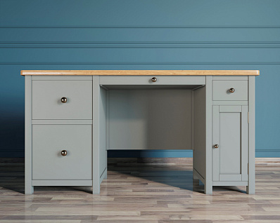 Большой рабочий стол "Jules Verne" с узкой тумбой серый арт JV14ETGG