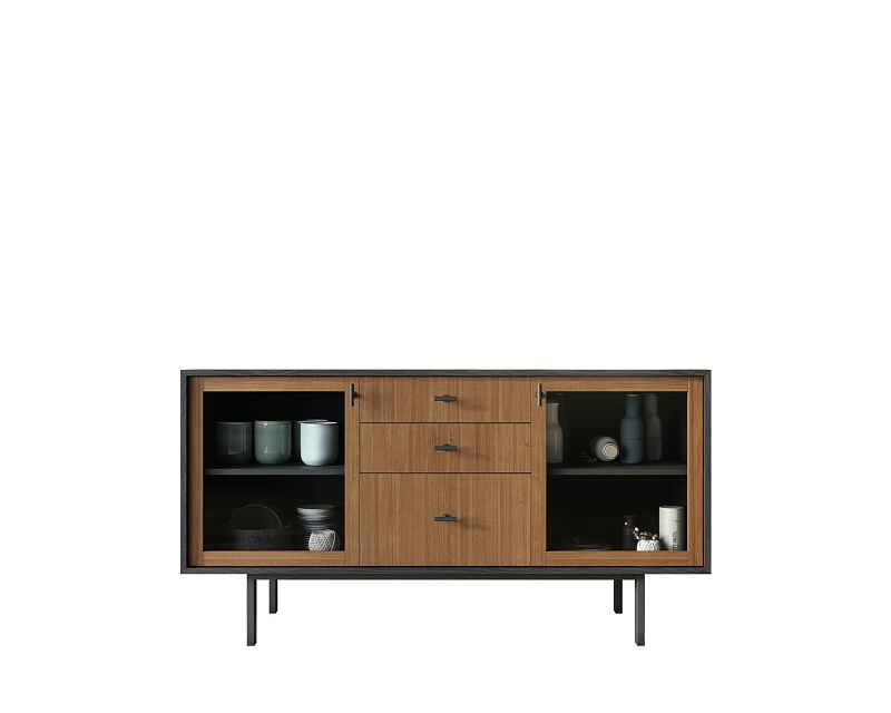 Комод две стеклянные дверки и три ящика "Emerson" арт EM14