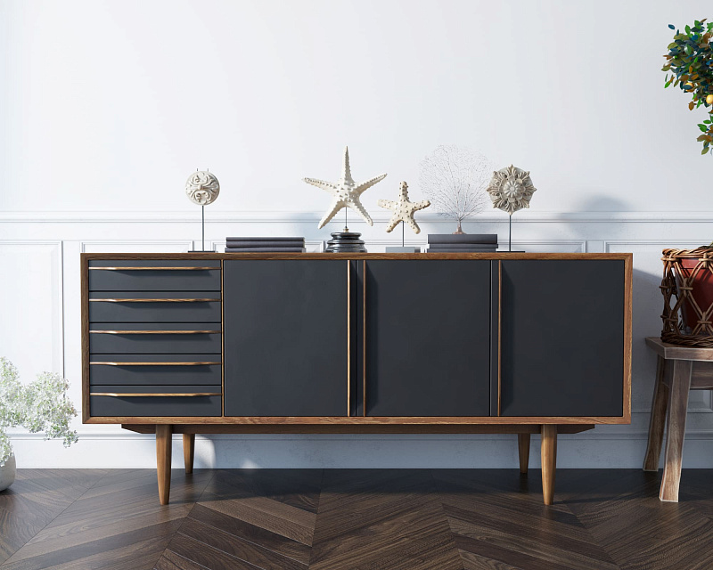 Комод "Bruni Black" три дверки арт BR04Black в Москве Комод "Bruni Black" три дверки арт BR04Black