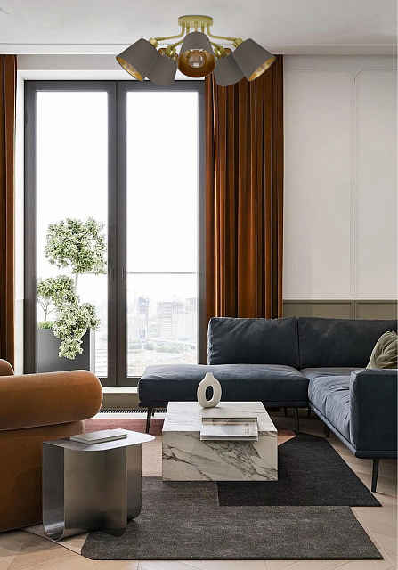 31535 Люстра потолочная MASERLO, 5X60(Е27), металл, кремово-золотой/текстиль, капучино