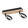 901203 Светодиодный спот RIELVES, 2x5W (LED), 1100lm, 3000K, L280, B70, H160, дерево, сталь, коричневый, черный / пластик, белый
