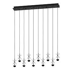 390278 Люстра диммируемая PIANOPOLI 2, 10X2,3W (LED), 3000K, 2800lm, L870, B120, H1500, сталь, черный/переливающееся стекло, прозрачный