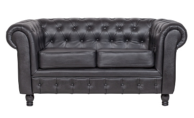 Диван из черной кожи Chesterfield Black Leather 2S в Москве
