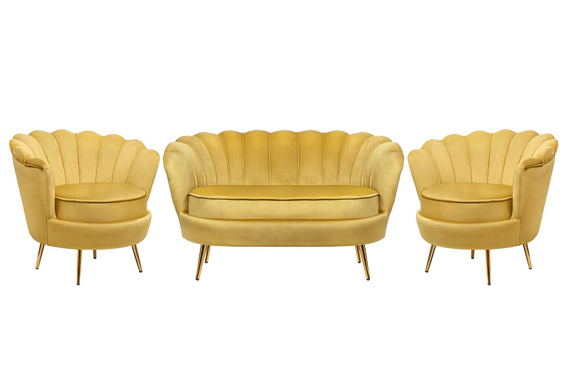 Комплект кресел и дивана ракушка Pearl Double Yellow в Москве Комплект кресел и дивана ракушка Pearl Double Yellow