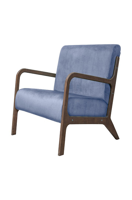 Низкое кресло с деревянными подлокотниками Mody Sky цвет синий в Москве Низкое кресло с деревянными подлокотниками Mody Sky цвет синий