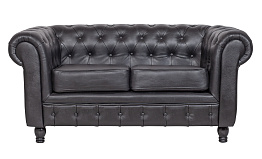 Диван из черной кожи Chesterfield Black Leather 2S в Москве