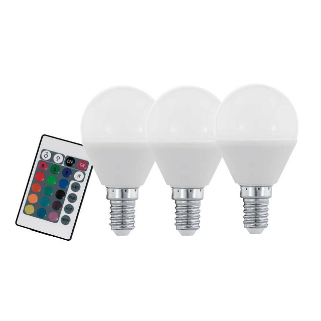 Лампа светодиодная диммируемая RGB с пультом упр-я P45, 3х4W (E14), 3000K, 300lm, 3 шт. в комп
