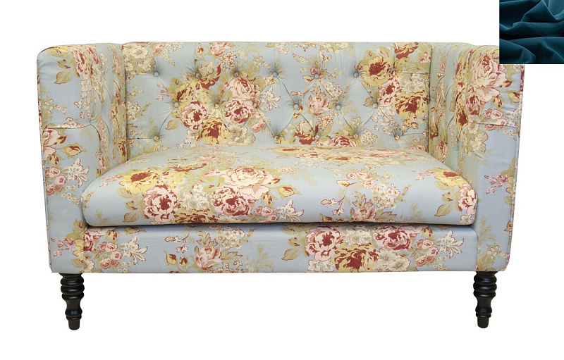 Прямой двухместный диван Rose синий