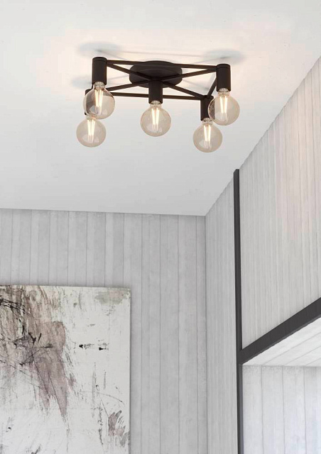 43721 Потолочный светильник SPEKE, 5Х40W, E27, L415, B310, H105, сталь, черный в Москве 43721 Потолочный светильник SPEKE, 5Х40W, E27, L415, B310, H105, сталь, черный