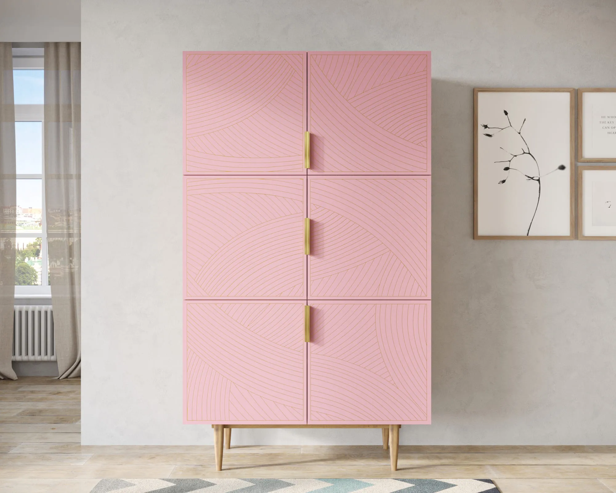 Большой комод с шестью дверками "Лайн (Line)" LN04/GR1/pink в интернет-магазине