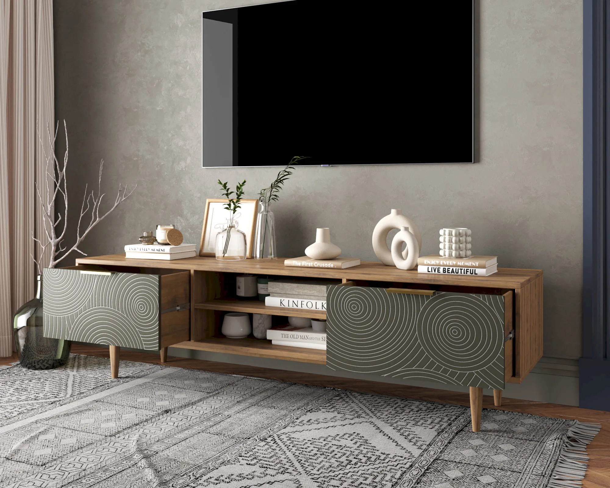 купить Комод "Лайн (Line)" с нишей низкий под TV R27/browngrey в Москве купить Комод "Лайн (Line)" с нишей низкий под TV R27/browngrey