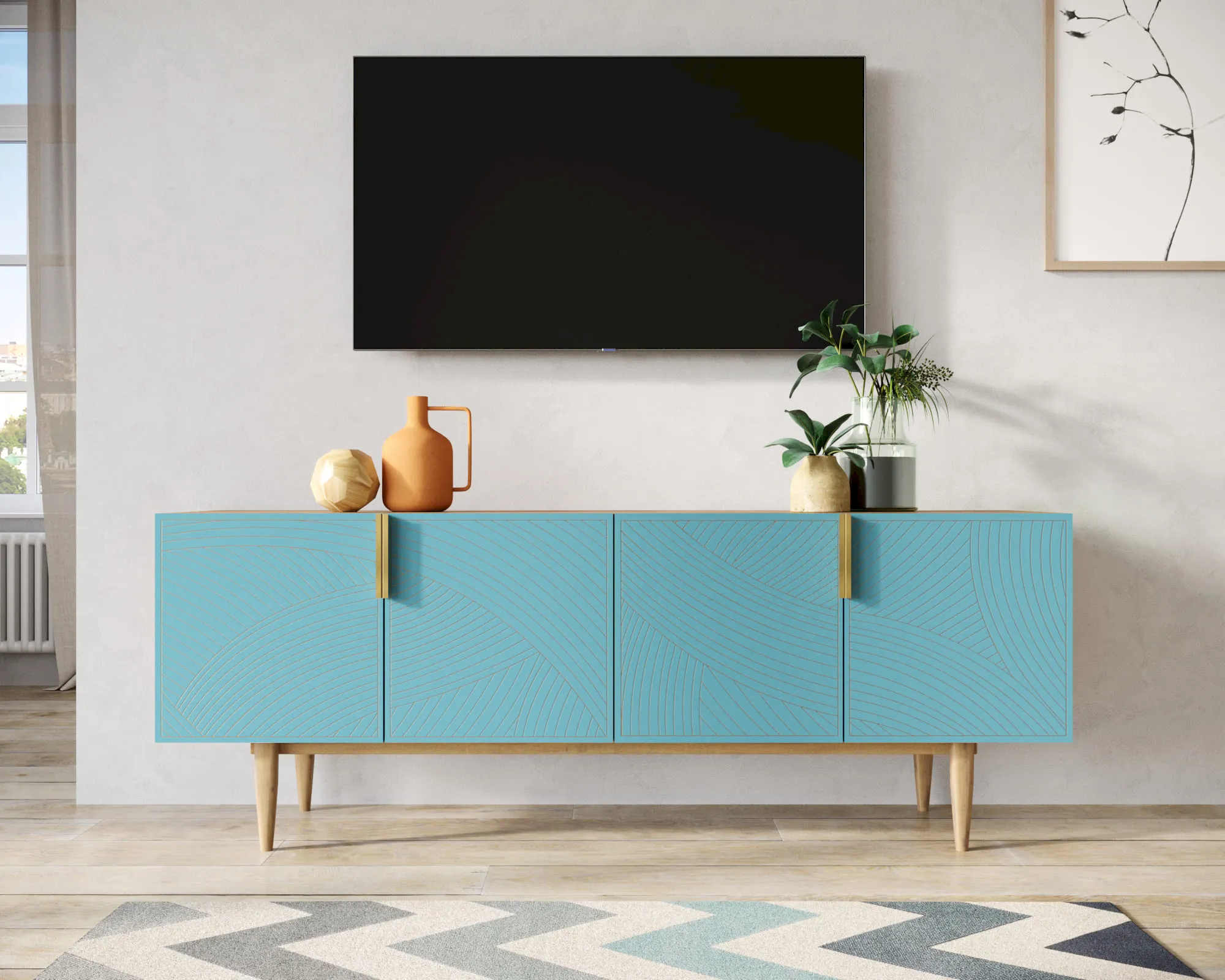 Комод под TV с четыремя дверками "Лайн (Line)" LN06/GR1/blue в интернет-магазине