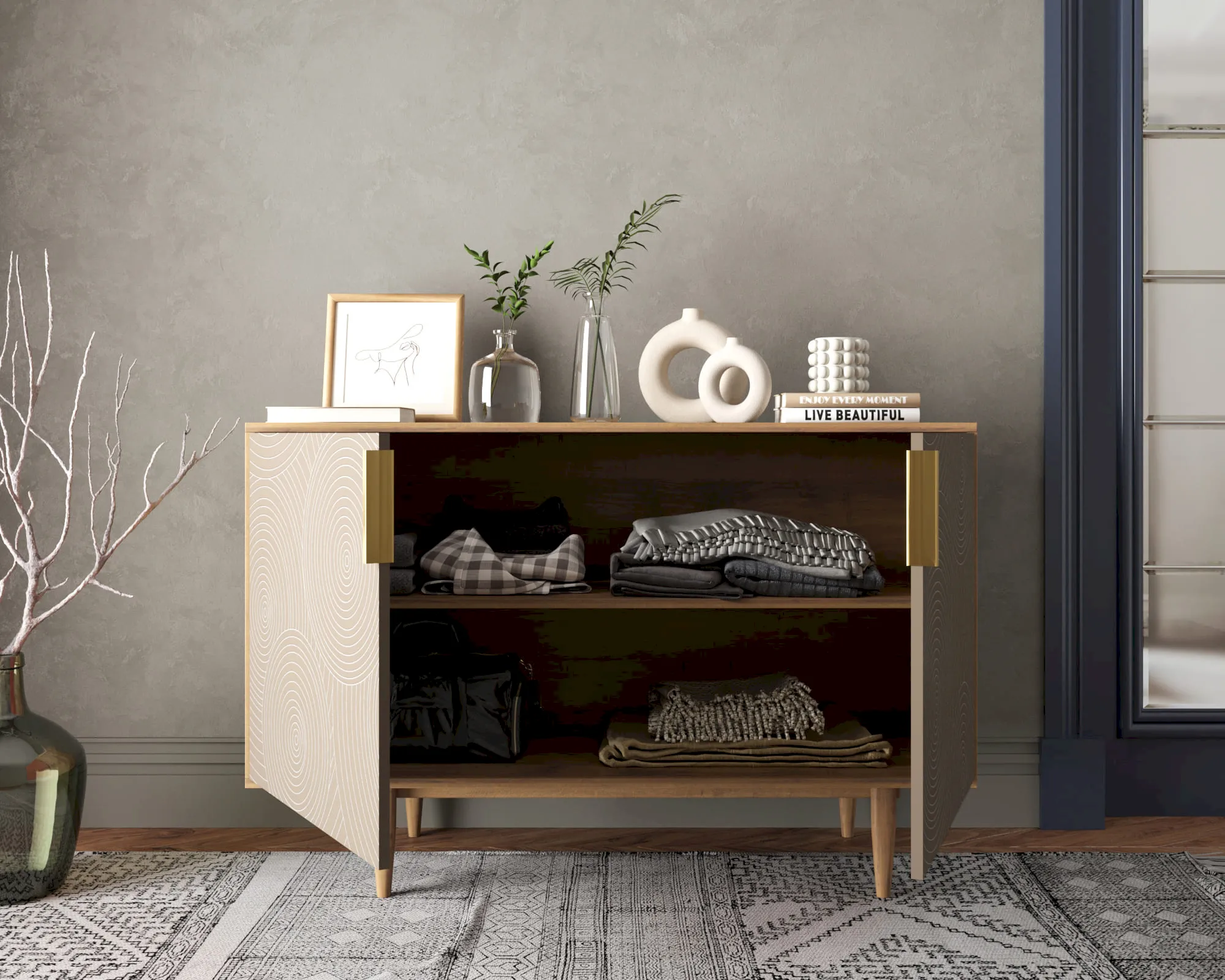 купить Комод с двумя дверками "Лайн (Line)" R18/beige в Москве купить Комод с двумя дверками "Лайн (Line)" R18/beige