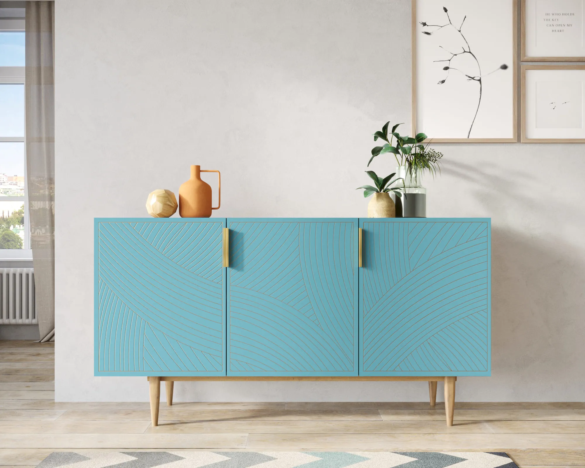 Комод с тремя дверками "Лайн (Line)" LN02/GR1/blue в интернет-магазине в Москве Комод с тремя дверками "Лайн (Line)" LN02/GR1/blue в интернет-магазине