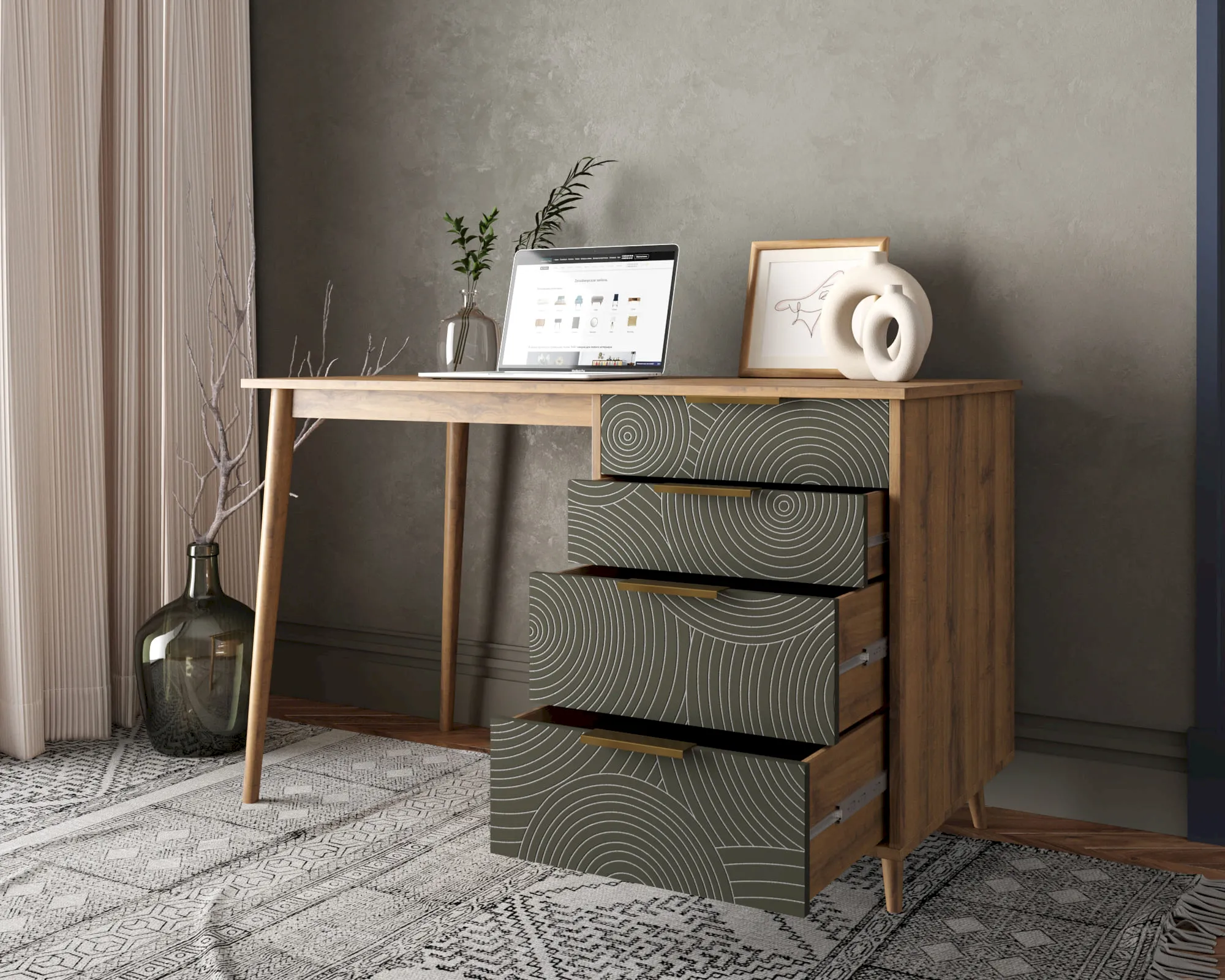 купить Стол рабочий "Лайн (Line)" одной тумбой R23/browngrey