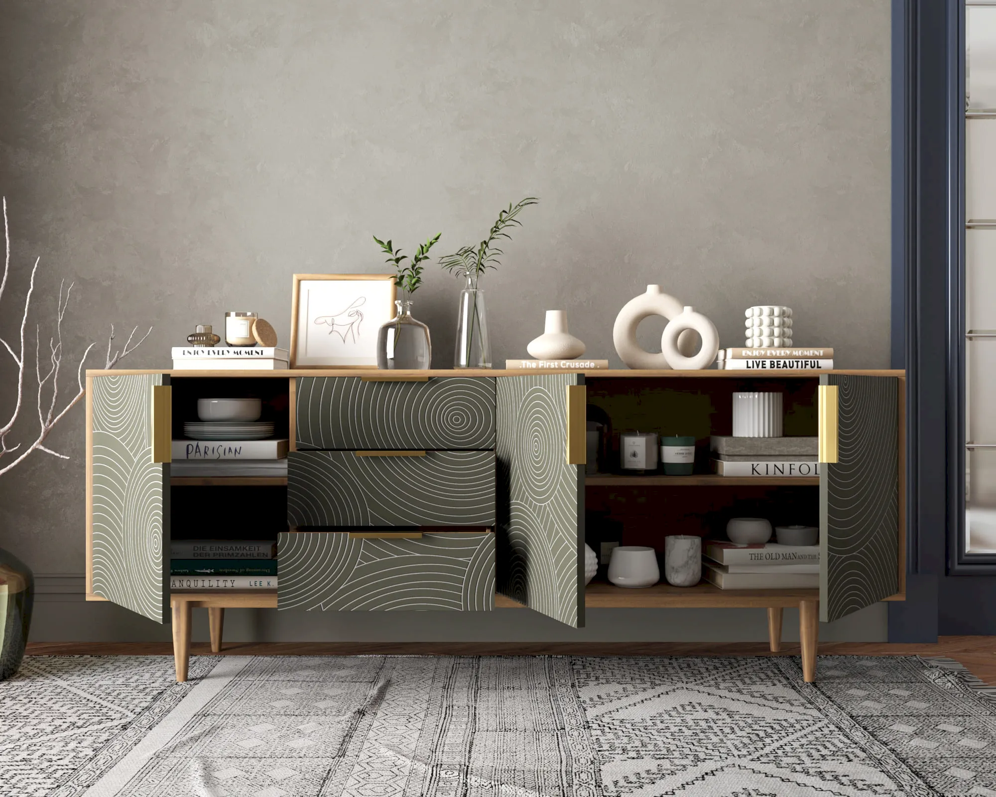 купить Комод "Лайн (Line)" удлиненный R25/browngrey в Москве купить Комод "Лайн (Line)" удлиненный R25/browngrey