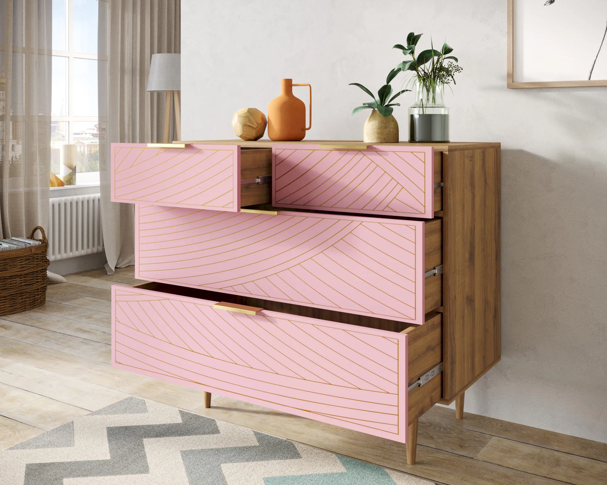 купить Комод с четыремя ящиками "Лайн (Line)" LN14/GR1/pink