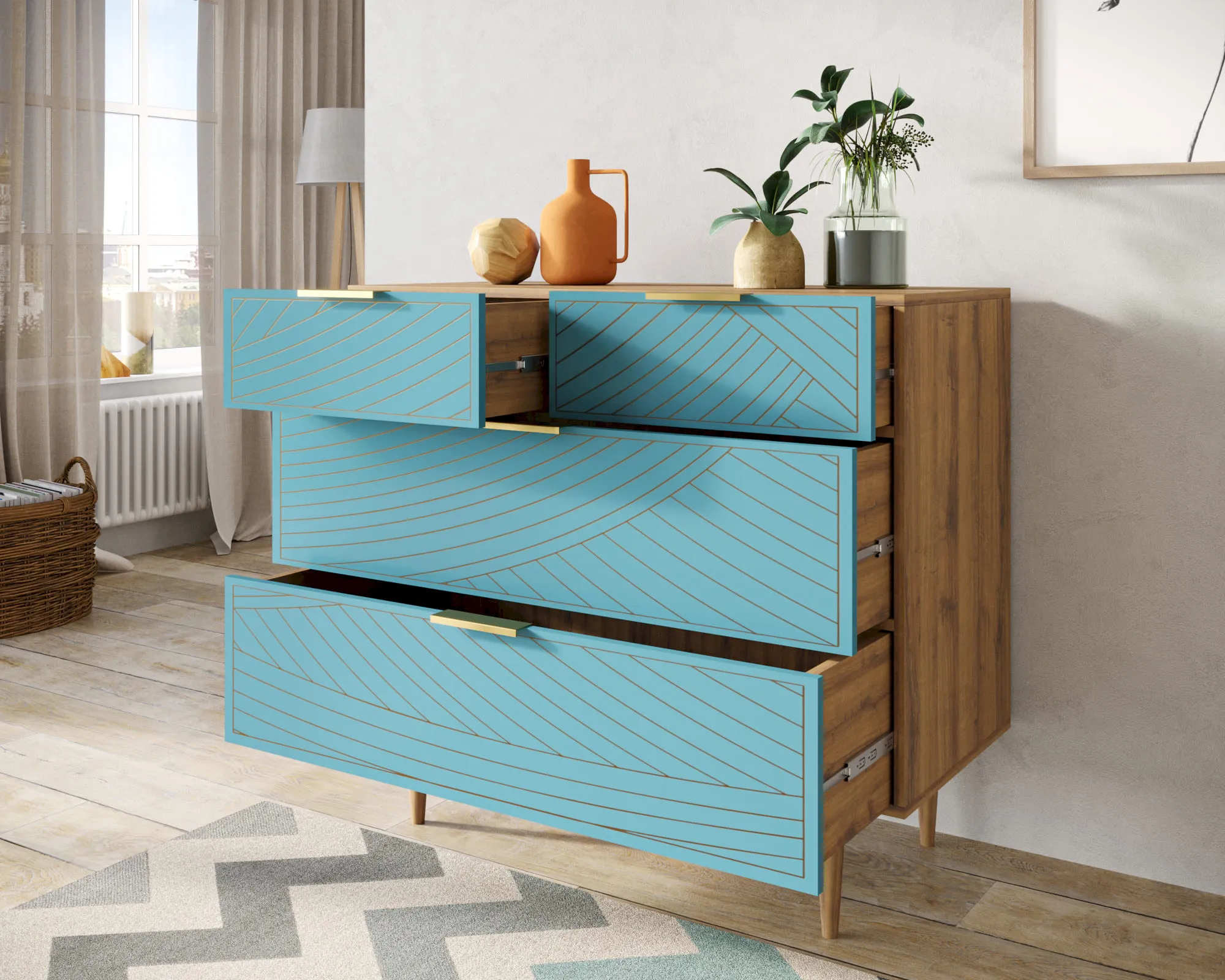 купить Комод с четыремя ящиками "Лайн (Line)" LN14/GR1/blue в Москве купить Комод с четыремя ящиками "Лайн (Line)" LN14/GR1/blue