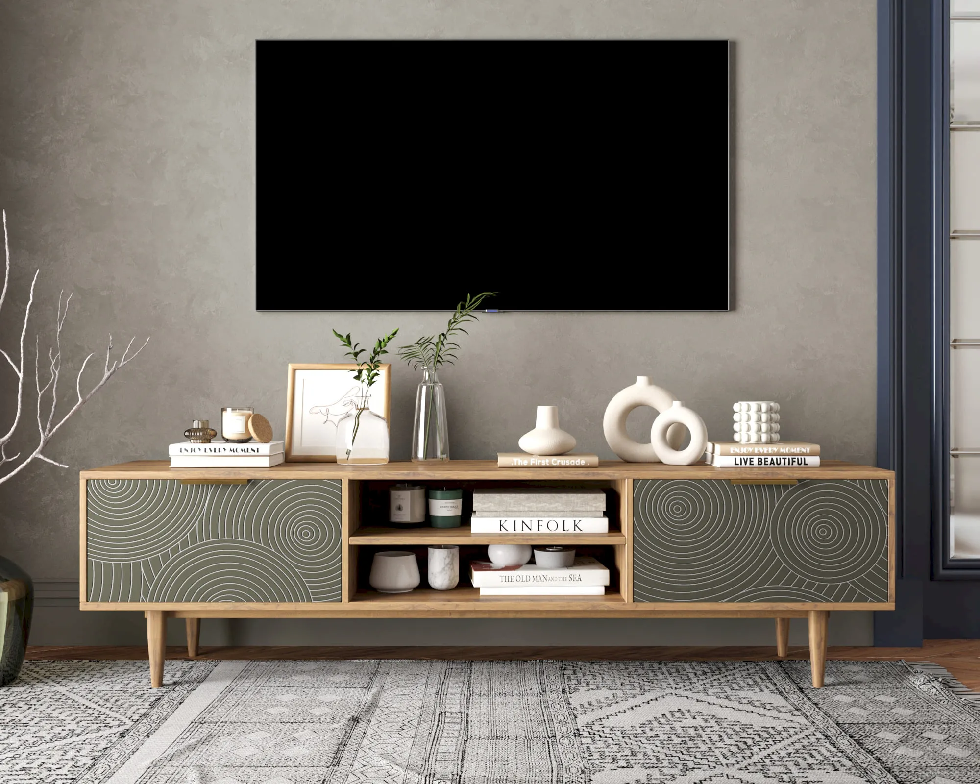Комод "Лайн (Line)" с нишей низкий под TV R27/browngrey в интернет-магазине в Москве Комод "Лайн (Line)" с нишей низкий под TV R27/browngrey в интернет-магазине
