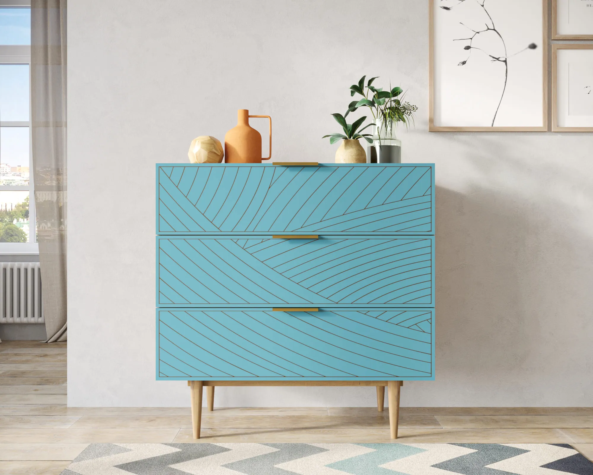 Комод с тремя ящиками "Лайн (Line)" LN12/GR1/blue в интернет-магазине