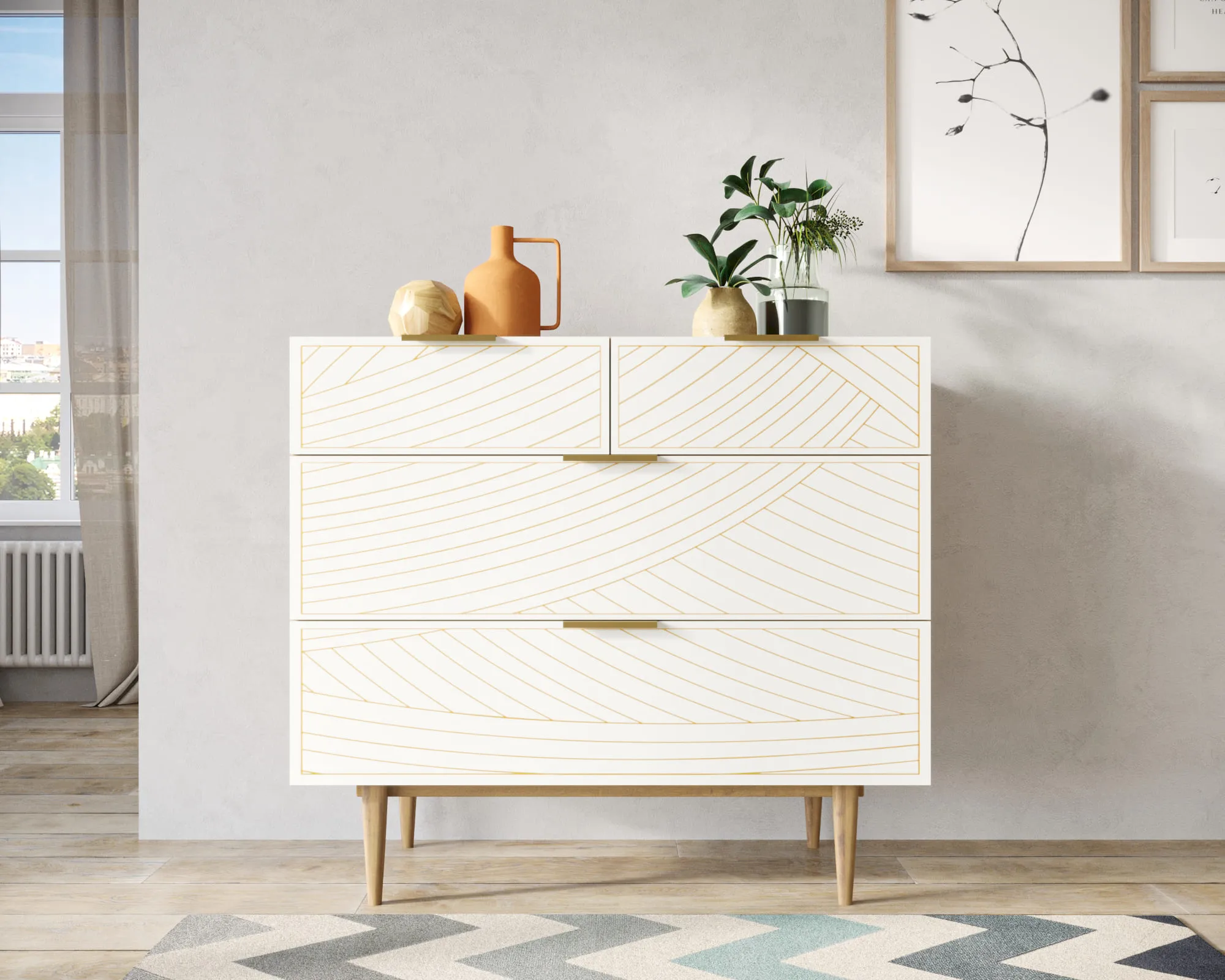 Комод с четыремя ящиками "Лайн (Line)" LN14/GR1/beige в интернет-магазине