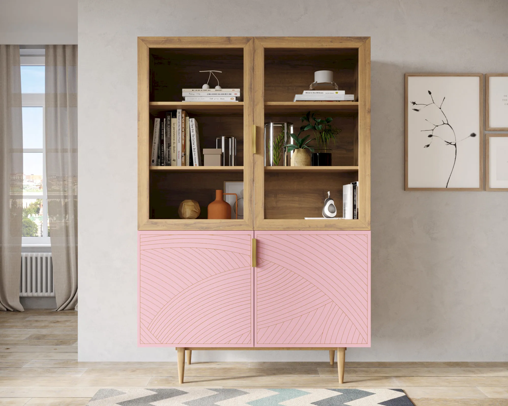 Буфет с двумя дверками "Лайн (Line)" LN11/GR1/pink в интернет-магазине в Москве Буфет с двумя дверками "Лайн (Line)" LN11/GR1/pink в интернет-магазине