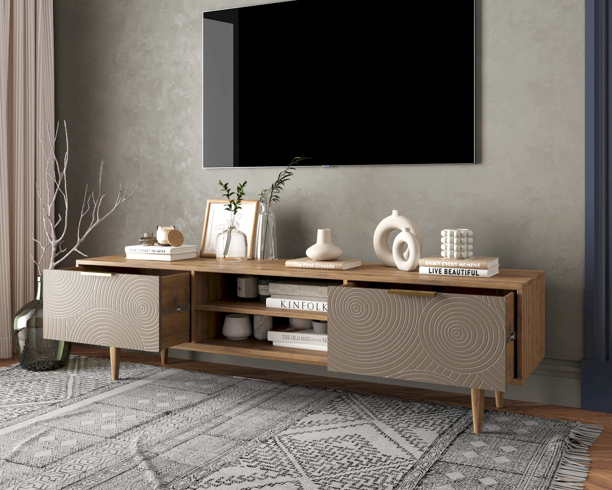 купить Комод "Лайн (Line)" с нишей низкий под TV R27/beige в Москве купить Комод "Лайн (Line)" с нишей низкий под TV R27/beige