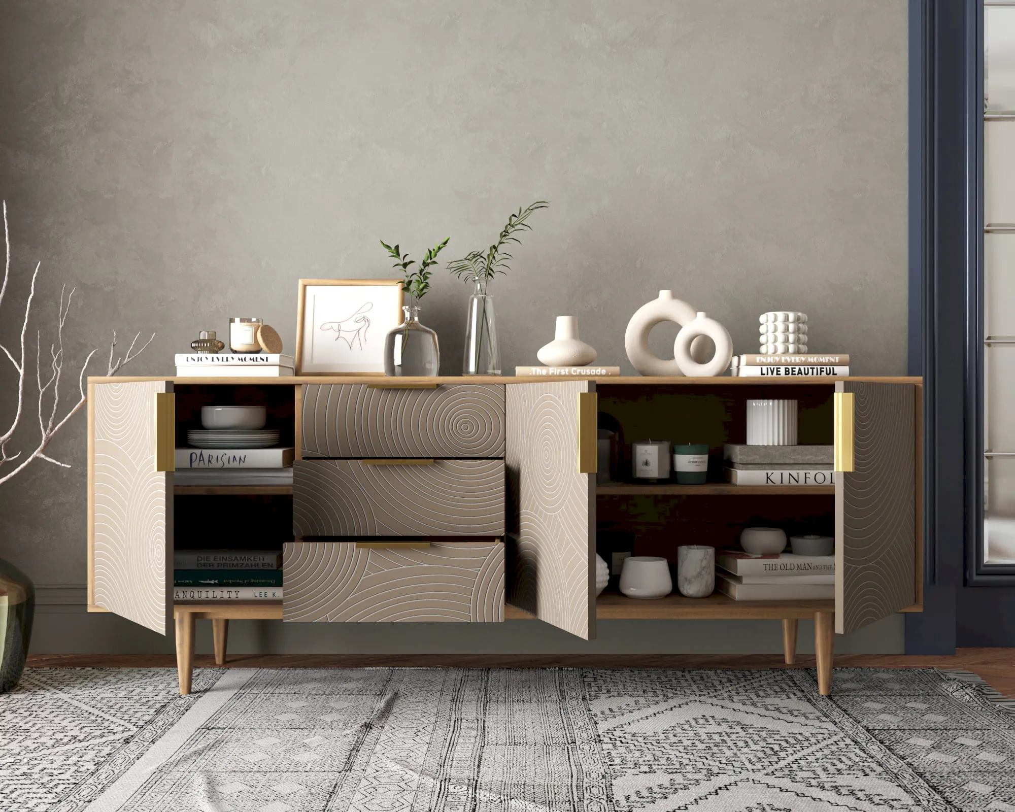 купить Комод "Лайн (Line)" удлиненный R25/beige в Москве купить Комод "Лайн (Line)" удлиненный R25/beige